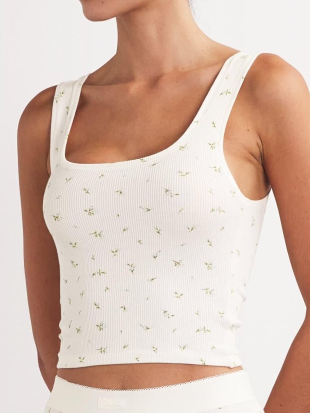 SKIMS Cotton Rib Cropped Tank - Marigold Rosebud Print - Size Small